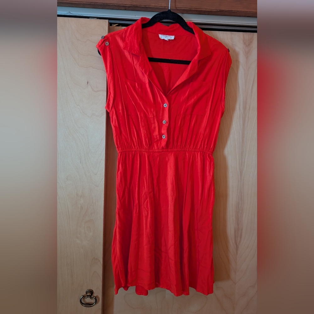 Midnight Sky Vibrant Red Sleeveless Button-Up Mini Dress